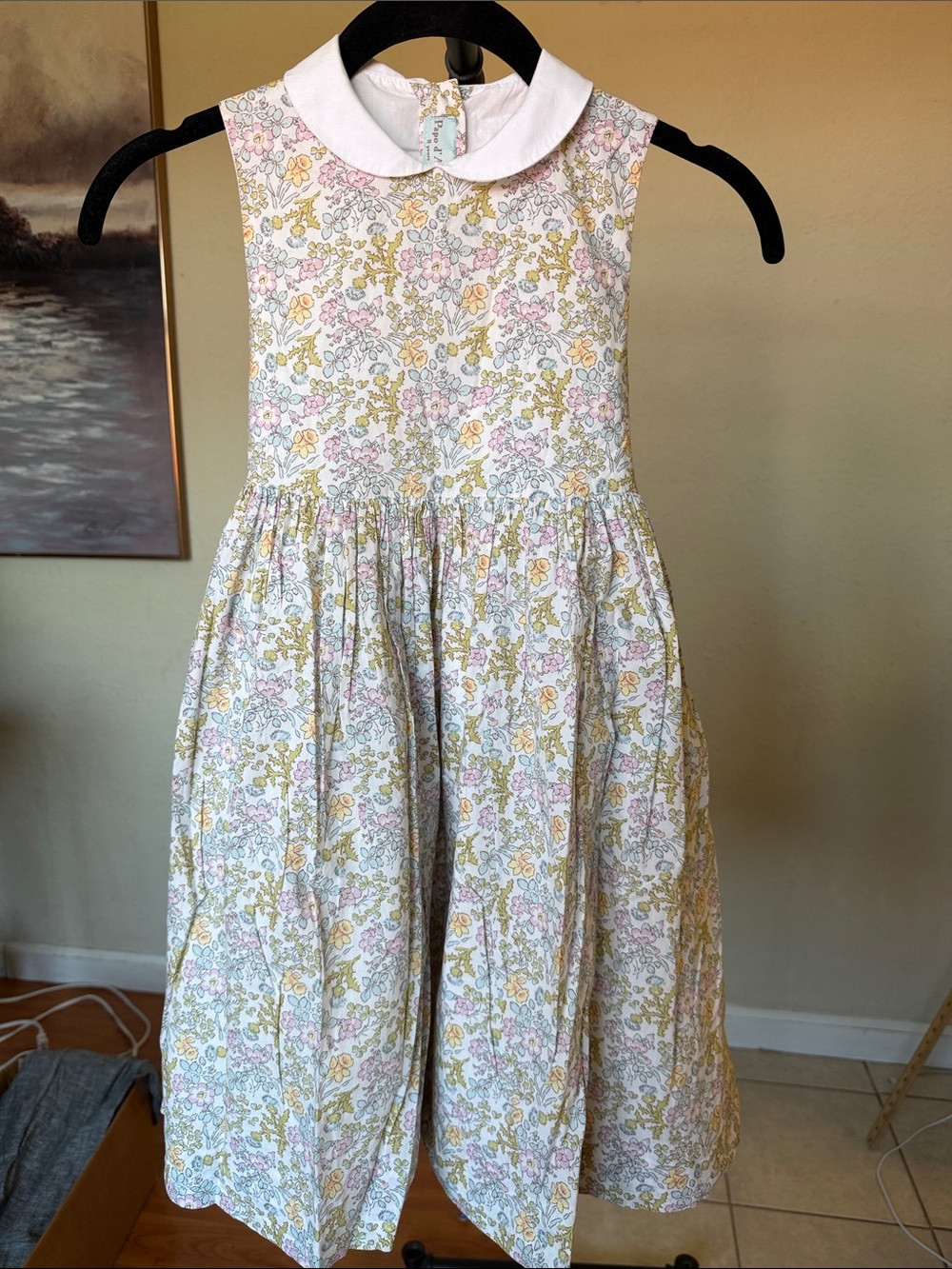 Papo d'Anjo sleeveless micro floral dress Peter Pan collar gathered waist size 8